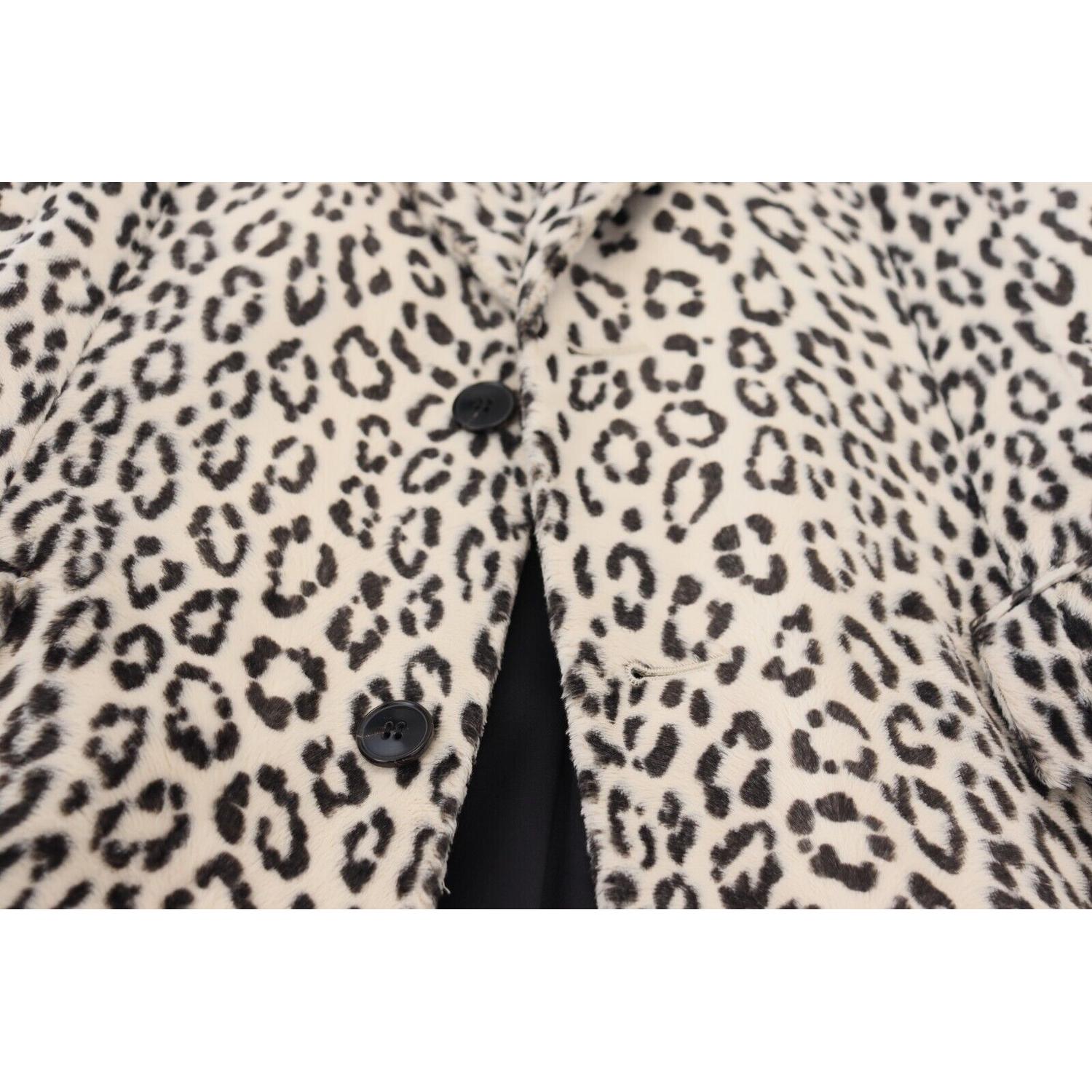 Dolce & Gabbana White Leopard Single Breasted Coat Blazer