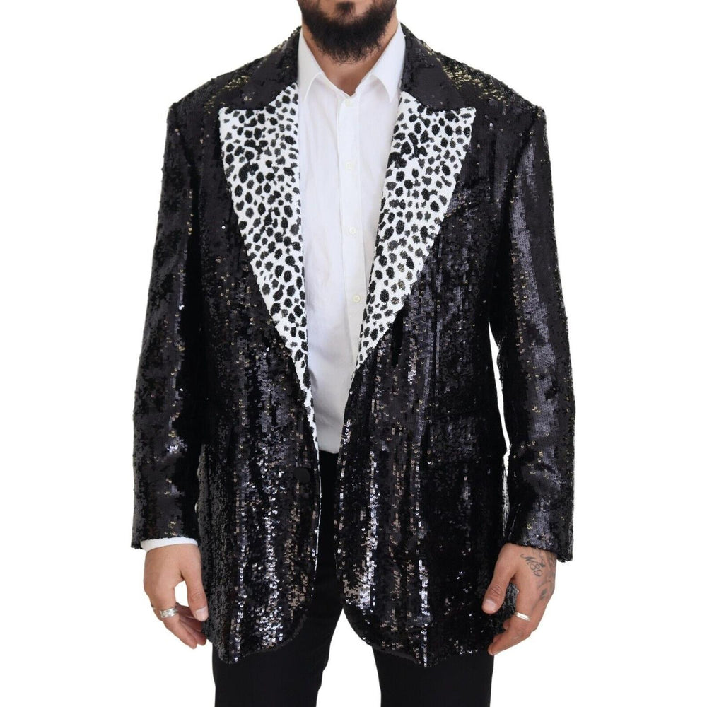 Dolce & Gabbana Black Sequined Cow Pattern Nylon Blazer JKT3432 - 48