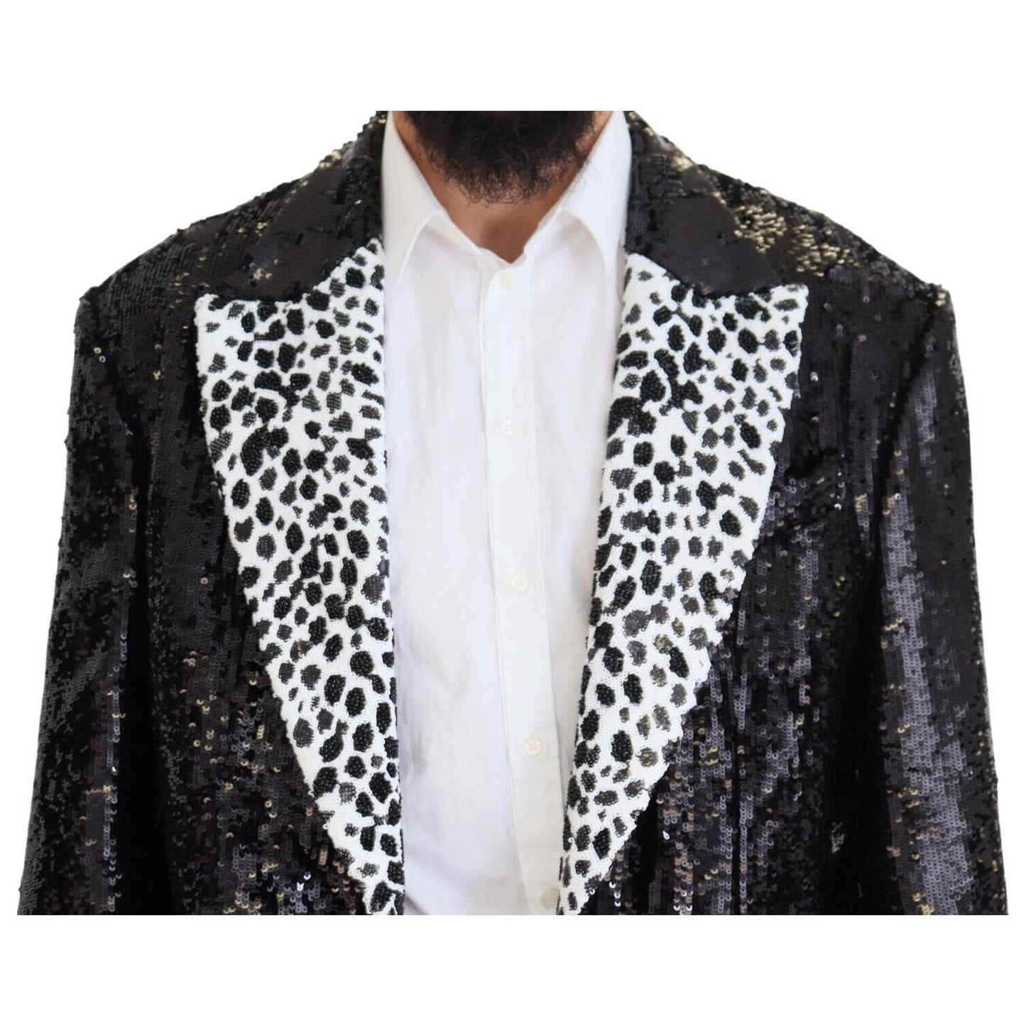 Dolce & Gabbana Black Sequined Cow Pattern Nylon Blazer JKT3432 - 48