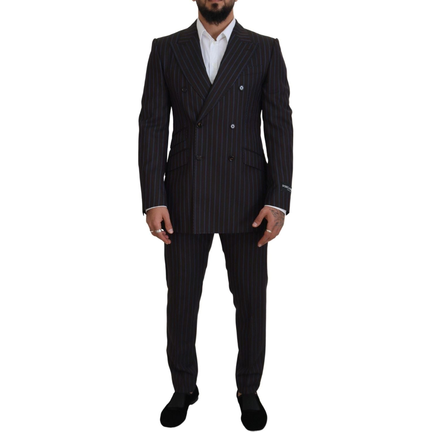 Dolce & Gabbana Black Striped Wool Formal 2 Piece Suit