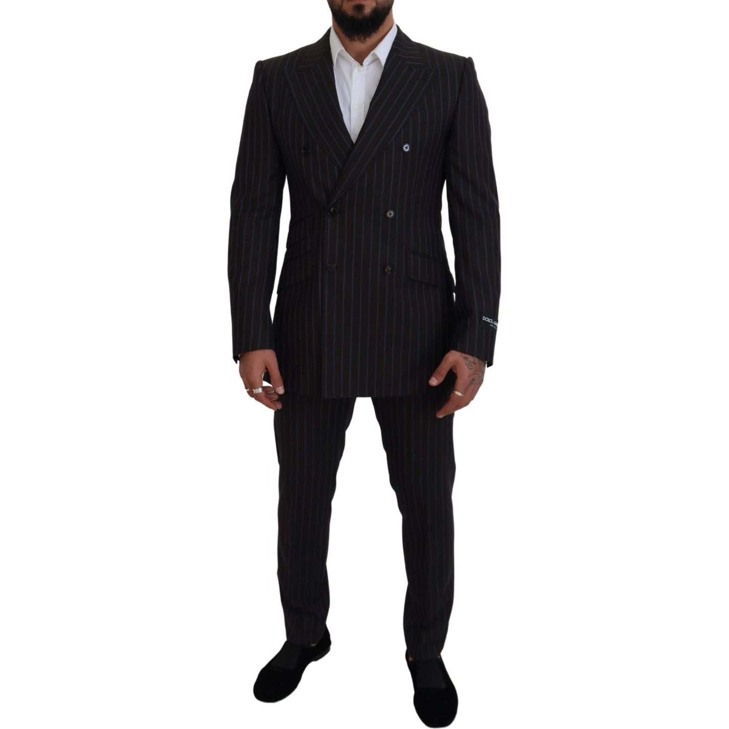 Dolce & Gabbana Black Striped Wool Formal 2 Piece Suit