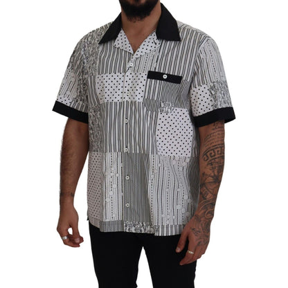 Dolce & Gabbana White Black Patterned Button Down Shirt
