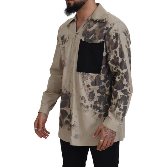 Dolce & Gabbana Beige Cotton Button-Down Casual Shirt Dolce & Gabbana Dim Gray