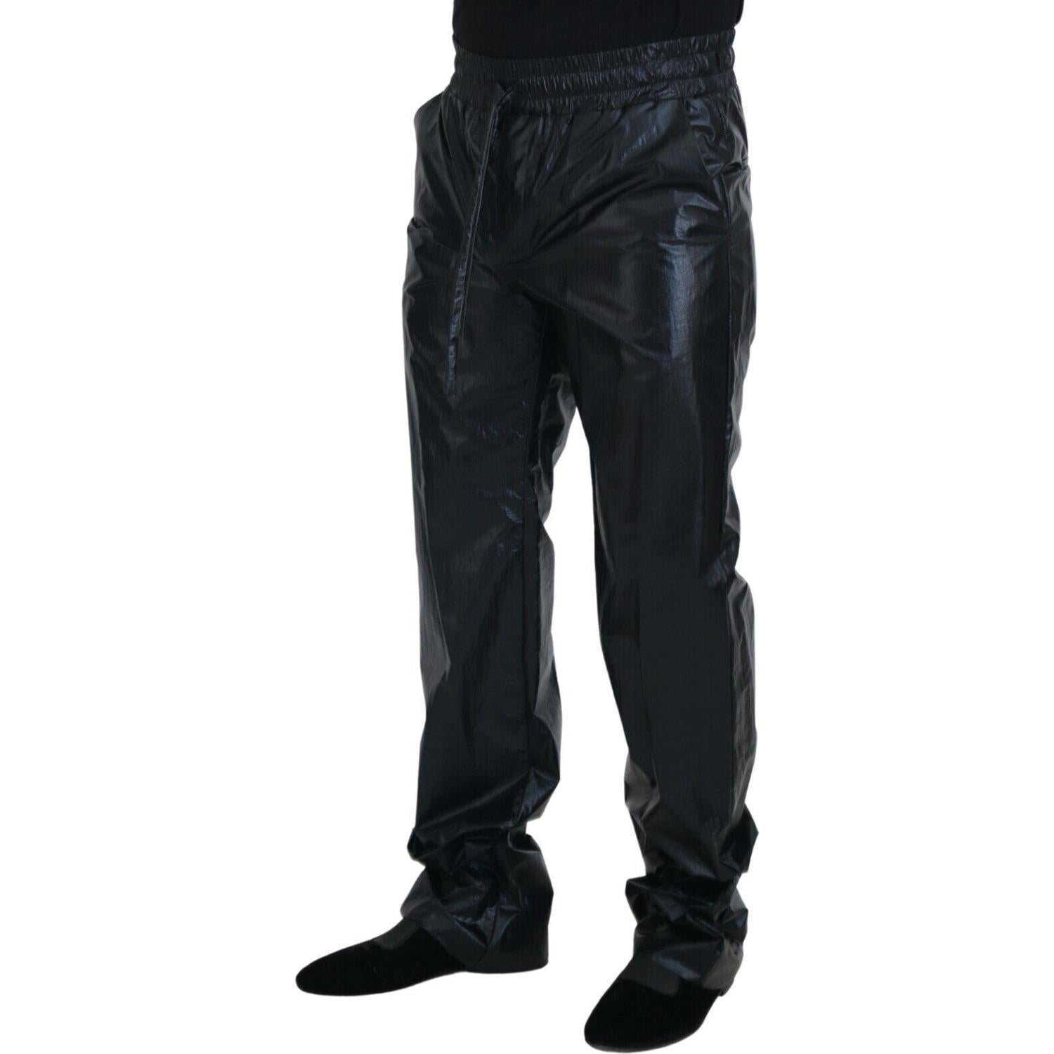 Dolce & Gabbana Black Shining Drawstring Trouser Nylon Pants