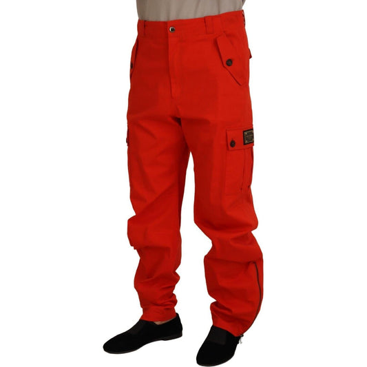 Dolce & Gabbana Elegant Red Cotton Blend Trousers Dolce & Gabbana Firebrick