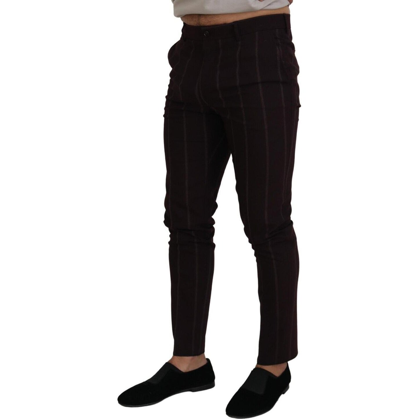 Dolce & Gabbana Brown Striped Men Trousers Cotton Pants