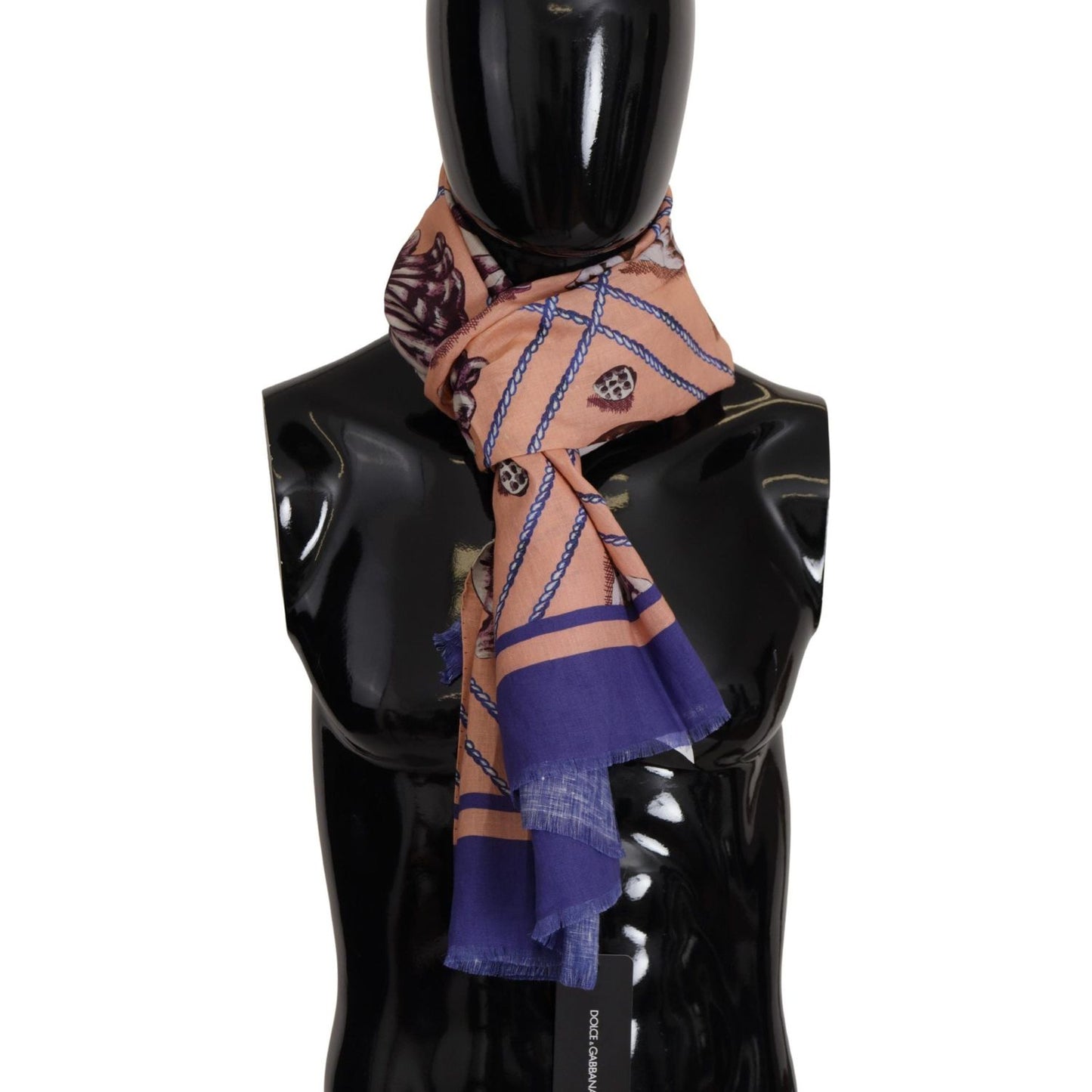 Dolce & Gabbana Blue Linen Seashell Pattern Mens Wrap Shawl Scarf