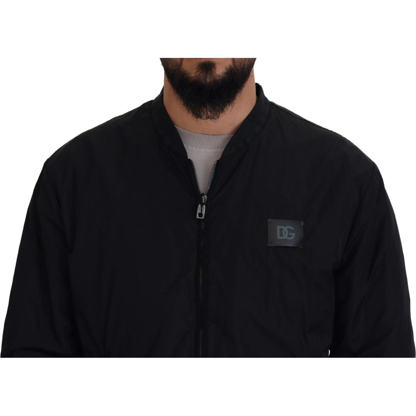 Dolce & Gabbana Black Nylon Logo Bomber Zipper Jacket