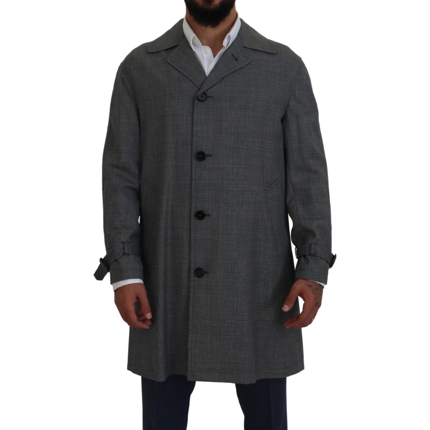 Dolce & Gabbana Gray Wool Plaid Long Trench Coat Jacket Trench Coat Jacket