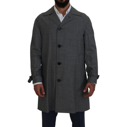 Dolce & Gabbana Gray Wool Plaid Long Trench Coat Jacket Trench Coat Jacket