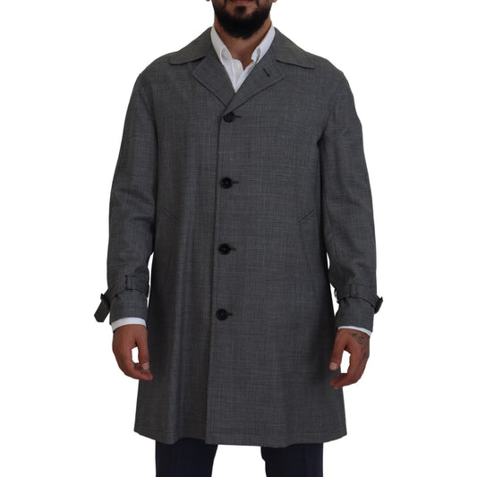 Dolce & Gabbana Elegant Gray Plaid Trench Coat Dolce & Gabbana Dark Slate Gray
