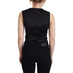 Dolce & Gabbana Black Brocade Button Down Sleeveless Vest Top