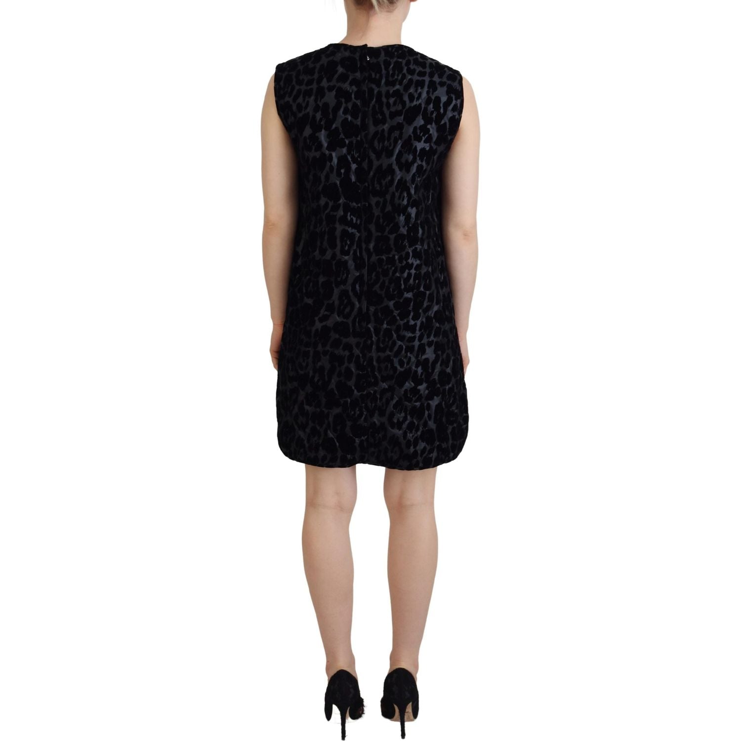 Dolce & Gabbana Black Leopard Shift Mini Polyester Dress