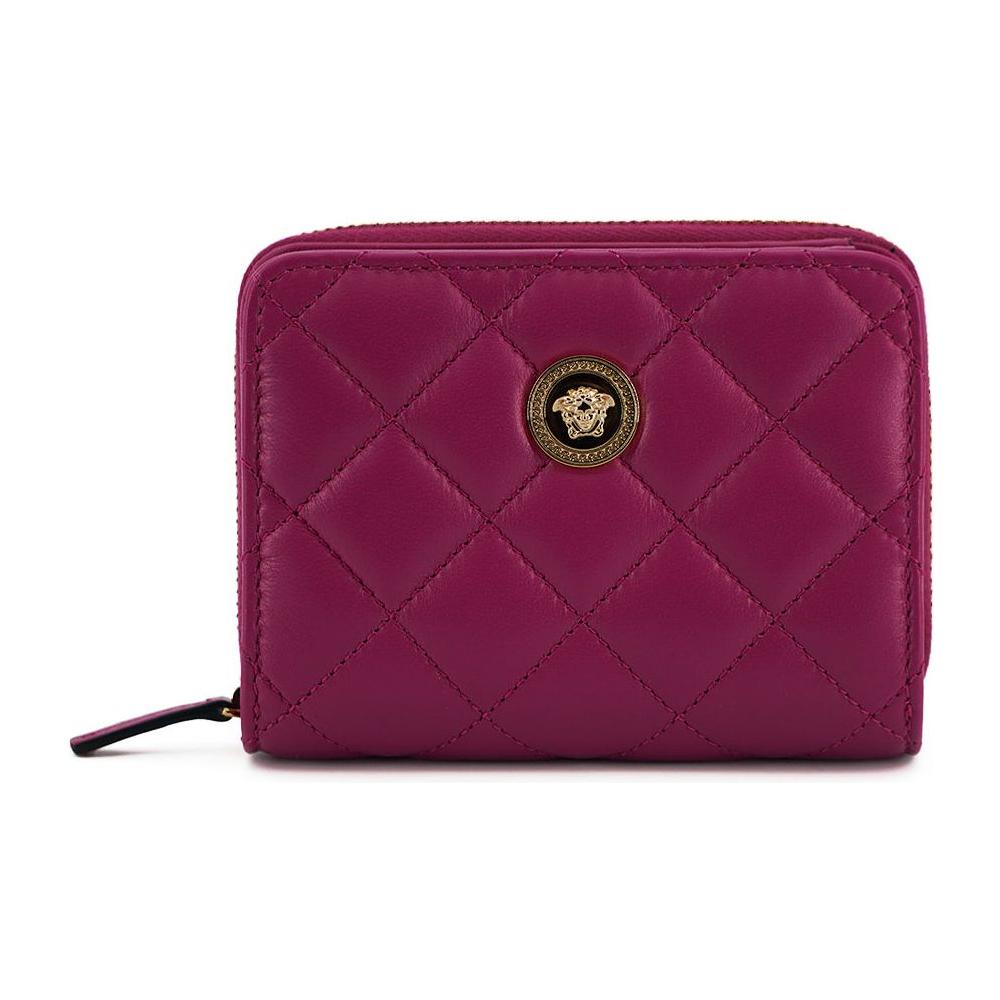 Versace Purple Nappa Leather Bifold Zip Around Wallet