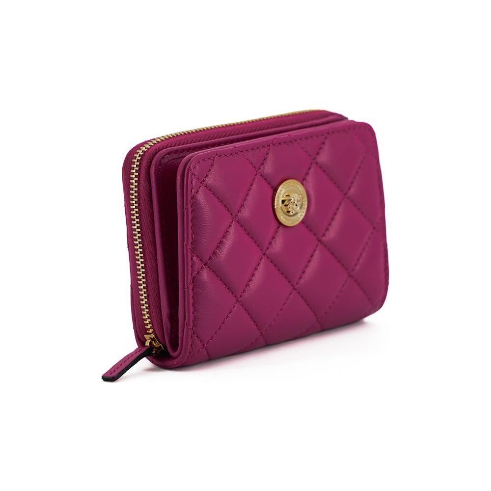 Versace Purple Nappa Leather Bifold Zip Around Wallet
