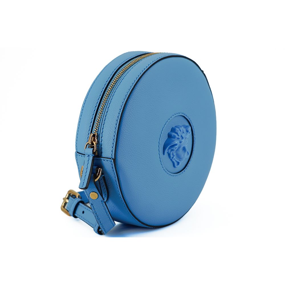 Versace Blue Calf Leather Round Disco Shoulder Bag
