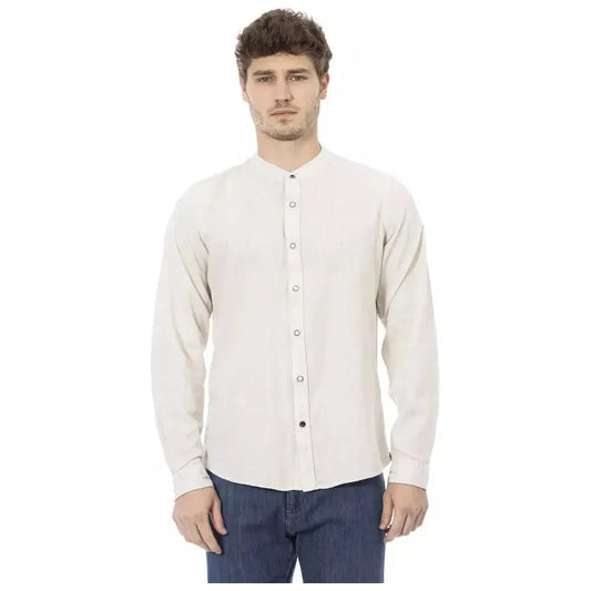 Baldinini Trend White Linen Men Shirt Baldinini Trend Light Gray