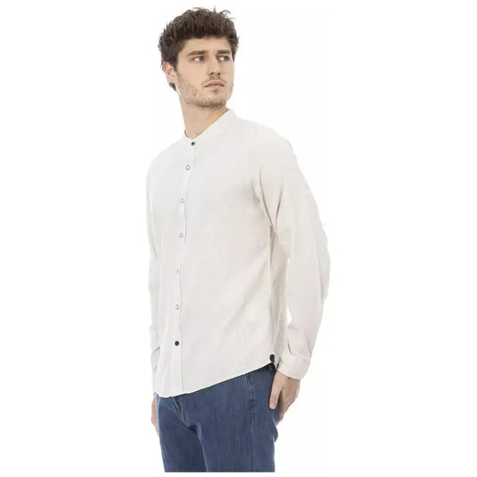 Baldinini Trend White Linen Men Shirt Baldinini Trend Light Gray