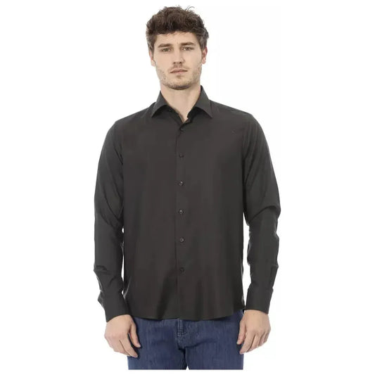 Baldinini Trend Green Cotton Men Shirt Baldinini Trend Dark Slate Gray