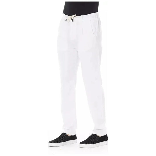 Baldinini Trend White Cotton Men Chino Trousers Baldinini Trend White Smoke