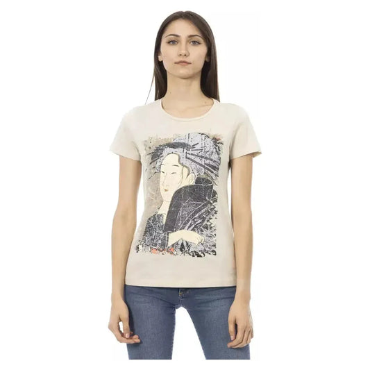 Trussardi Action Beige Cotton Women T-Shirt Trussardi Action Light Gray