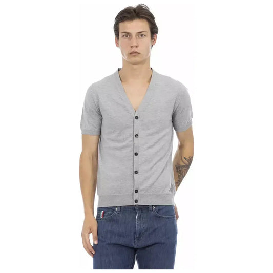 Baldinini Trend Gray Cotton Men Sweater Baldinini Trend Gray