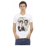 Trussardi Action Elegant V-Neck Designer Tee with Chic Front Print