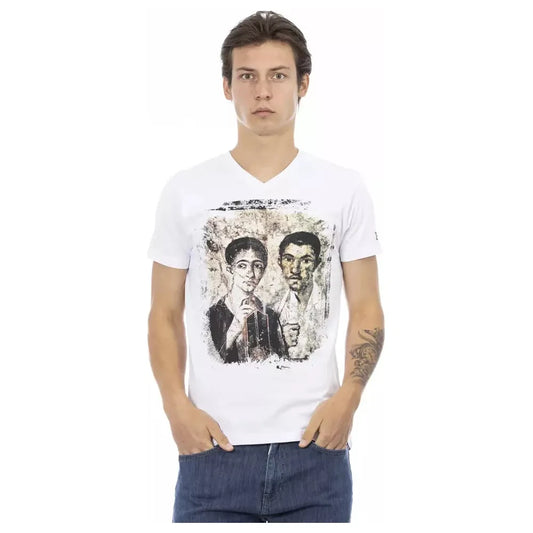 Trussardi Action Elegant V-Neck Designer Tee with Chic Front Print