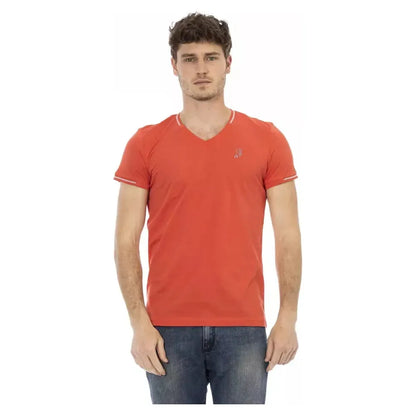 Trussardi Action Orange Cotton Men V-Neck T-Shirt