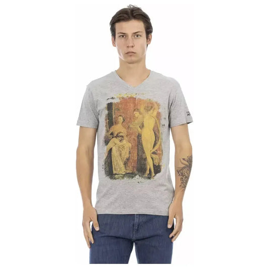 Trussardi Action Gray Cotton Men V-Neck T-Shirt Trussardi Action Rosy Brown