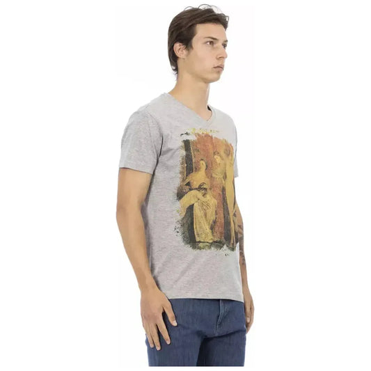 Trussardi Action Gray Cotton Men V-Neck T-Shirt Trussardi Action Rosy Brown