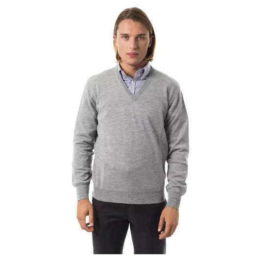 Uominitaliani Gray Wool Men Sweater Uominitaliani Dark Gray