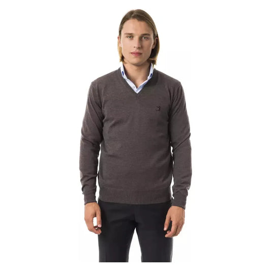Uominitaliani Gray Merino Wool Men Sweater Uominitaliani Dark Slate Gray