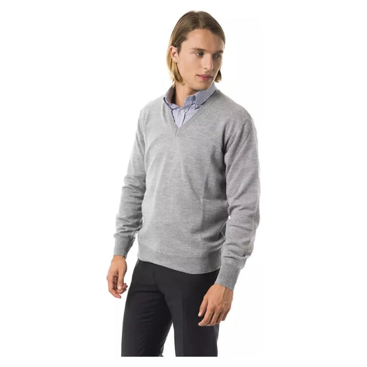 Uominitaliani Gray Wool Men Sweater Uominitaliani Dark Gray