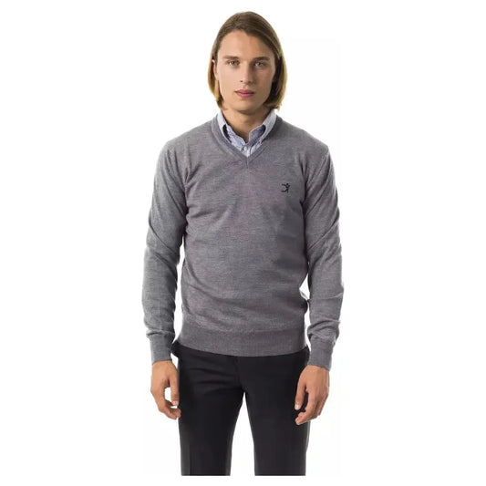 Uominitaliani Gray Merino Wool Men Sweater Uominitaliani Dim Gray