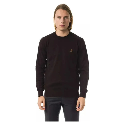 Uominitaliani Brown Merino Wool Men Sweater Uominitaliani Black