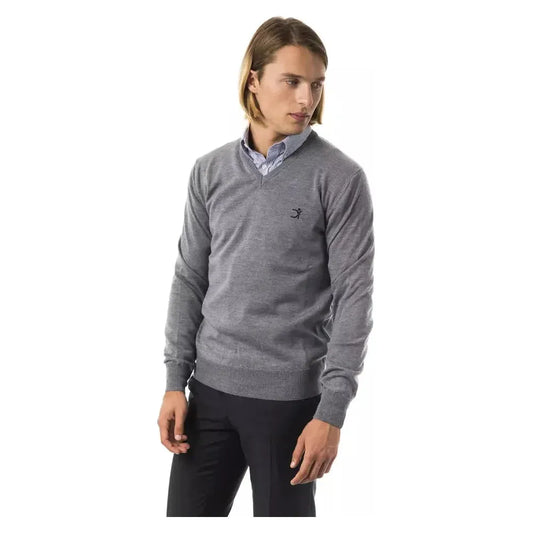 Uominitaliani Gray Merino Wool Men Sweater Uominitaliani Dim Gray