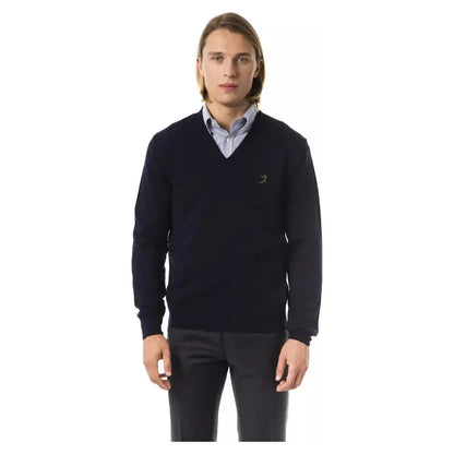 Uominitaliani Blue Merino Wool Men Sweater