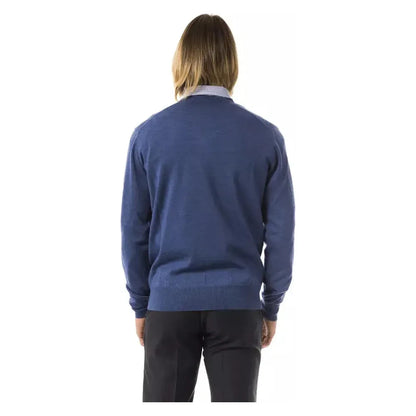 Uominitaliani Blue Merino Wool Men Sweater