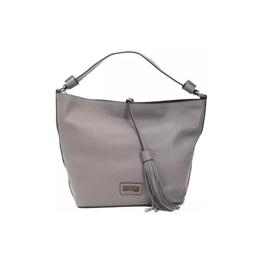 Pompei Donatella Gray Leather Women Shoulder Bag WOMAN SHOULDER BAGS Pompei Donatella Light Slate Gray