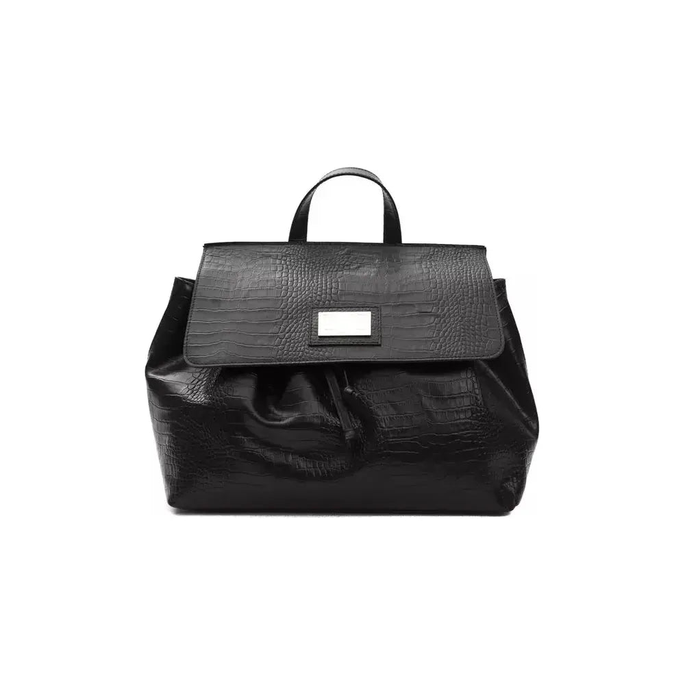 Pompei Donatella Black Leather Women Shoulder Bag Backpack