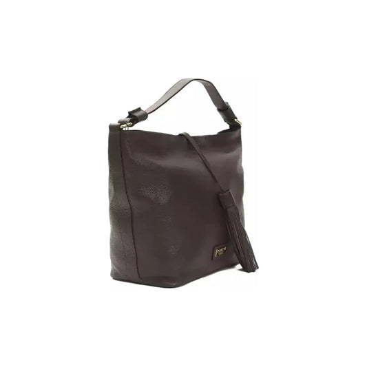 Pompei Donatella Brown Leather Women Shoulder Bag WOMAN SHOULDER BAGS Pompei Donatella Dark Slate Gray