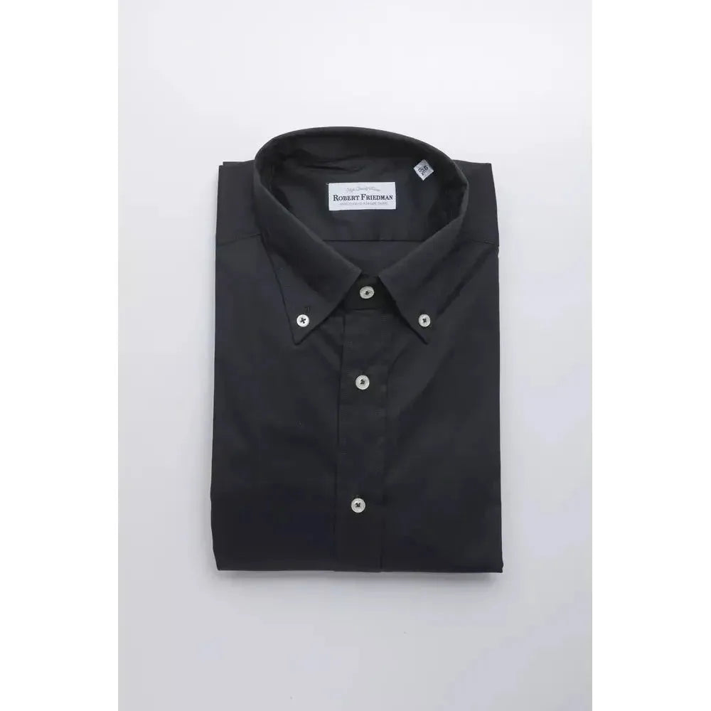Robert Friedman Black Cotton Men Shirt 1728,67345744032,Black,Clothing,Dress Shirts - Shirts - Clothing,IT44 | XS,L,M,Men,Men - Clothing,New with tags,Robert Friedman,Shirts - Clothing,Shirts - Men - Clothing,XL