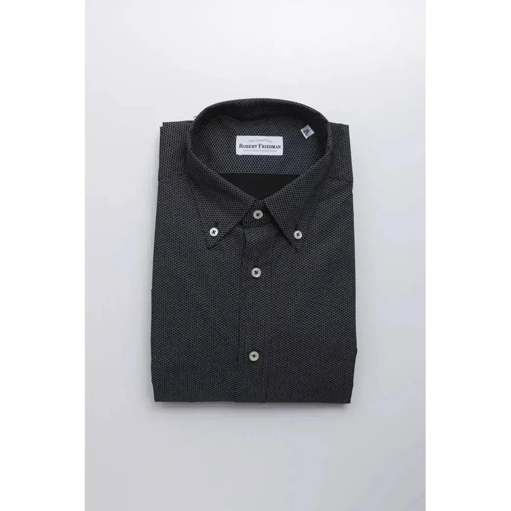 Robert Friedman Black Cotton Men Shirt 1728,67345744032,Black,Clothing,IT44 | XS,L,M,Men,Men - Clothing,New with tags,Pattern - Shirts - Clothing,Robert Friedman,S,Shirts - Clothing,Shirts - Men - Clothing,XL,XXL