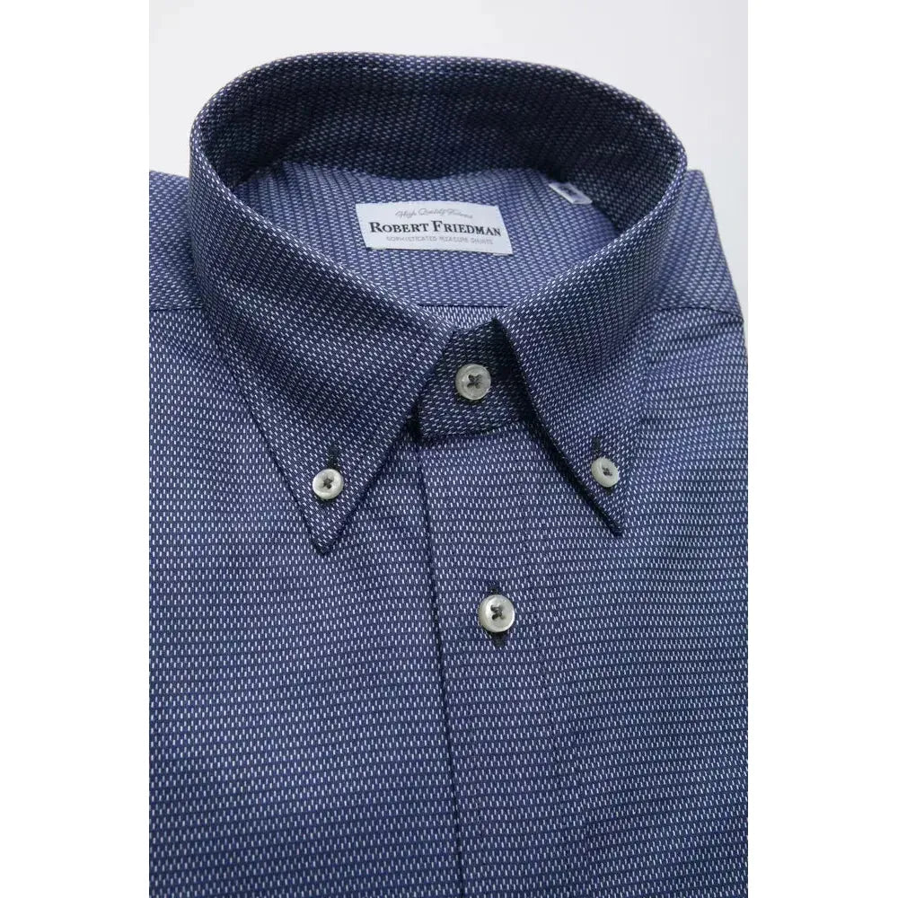 Robert Friedman Blue Cotton Men's Shirt 1728,67345744032,Blue,Clothing,Dress Shirts - Shirts - Clothing,IT44 | XS,L,M,Men,Men - Clothing,New with tags,Robert Friedman,S,Shirts - Clothing,Shirts - Men - Clothing,XL,XXL