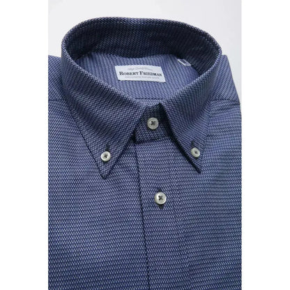 Robert Friedman Blue Cotton Men's Shirt 1728,67345744032,Blue,Clothing,Dress Shirts - Shirts - Clothing,IT44 | XS,L,M,Men,Men - Clothing,New with tags,Robert Friedman,S,Shirts - Clothing,Shirts - Men - Clothing,XL,XXL