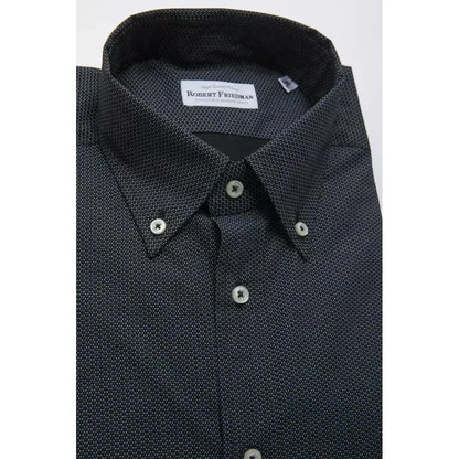Robert Friedman Black Cotton Men Shirt 1728,67345744032,Black,Clothing,IT44 | XS,L,M,Men,Men - Clothing,New with tags,Pattern - Shirts - Clothing,Robert Friedman,S,Shirts - Clothing,Shirts - Men - Clothing,XL,XXL