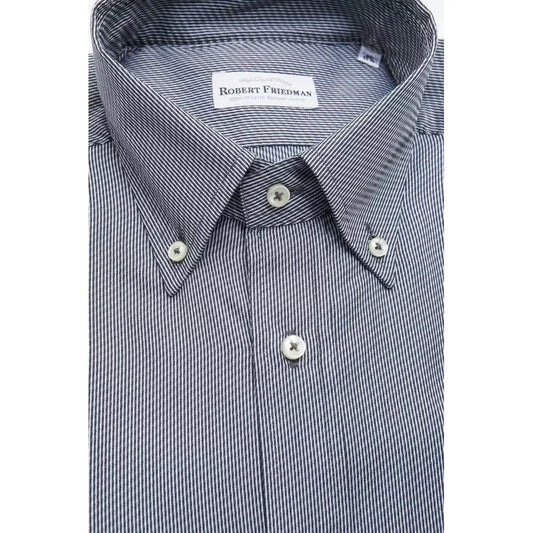 Robert Friedman Blue Cotton Men Shirt Robert Friedman Dim Gray
