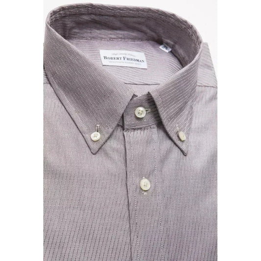Robert Friedman Beige Cotton Men Shirt Robert Friedman Dark Gray