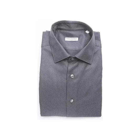 Robert Friedman Blue Cotton Men Shirt Robert Friedman Dim Gray